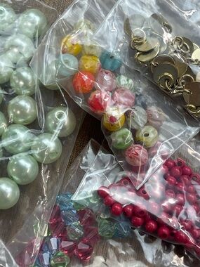 Mixed Bead Lot Pastel Pearls, Multicolor Floral Beads & Pink Rounds